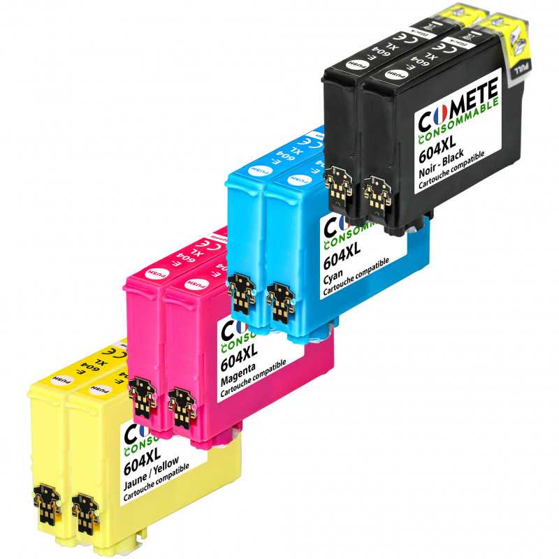 604XL - Pack de 8 Cartouches Compatibles Epson 604 XL Ananas - 2 Noirs + 2 Cyan + 2 Magenta + 2 Jaunes