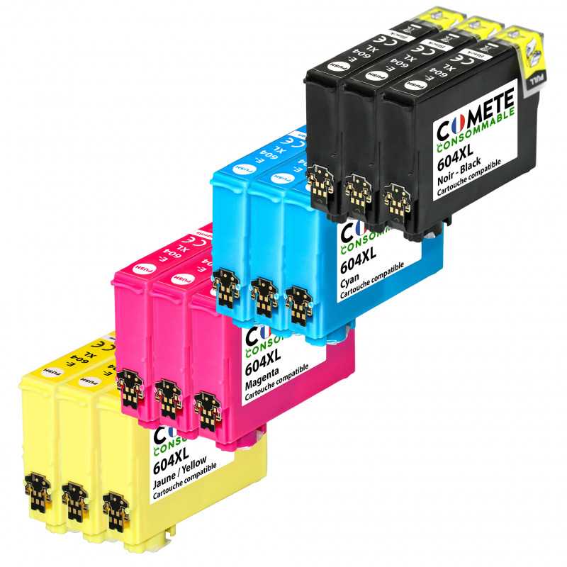 604XL - 12 Cartouches Compatibles avec Epson 604 XL Ananas - 3 Noir + 3 Cyan + 3 Magenta + 3 Jaune 604XL - 12 Cartouches Compatibles avec Epson 604 XL Ananas - 3 Noir + 3 Cyan + 3 Magenta + 3 Jaune