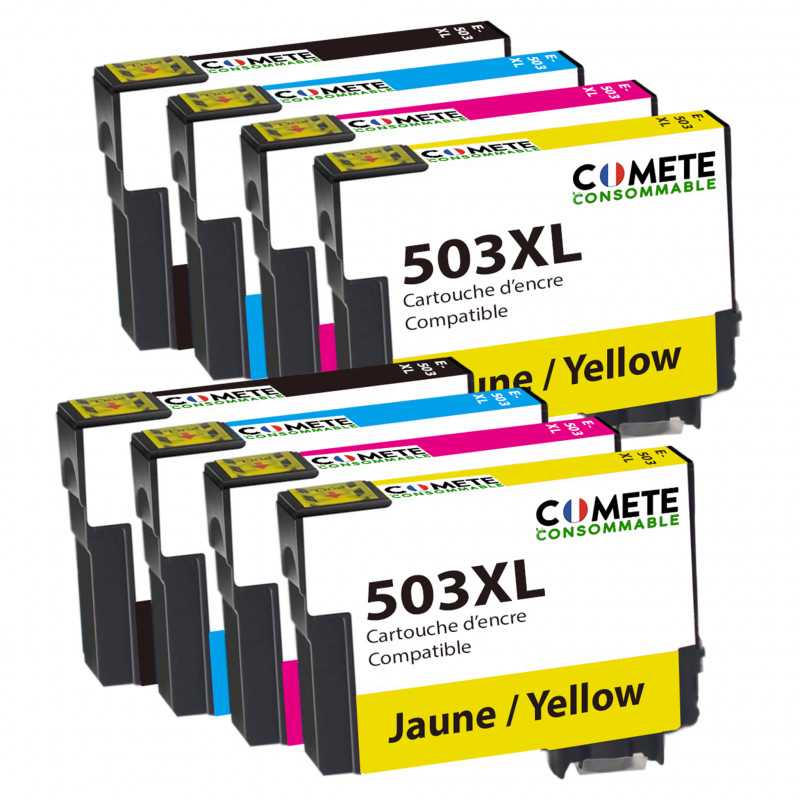 8 Cartouches compatibles avec Epson 503XL - 2 Noir + 2 Cyan + 2 Magenta + 2 Jaune 8 Cartouches compatibles avec Epson 503XL - 2 Noir + 2 Cyan + 2 Magenta + 2 Jaune