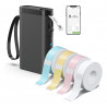 Imprimante d'étiquettes noire, Bluetooth P21, Étiqueteuse Portable avec 4 Rubans Adhésifs : 1 Blanc, 1 Bleu, 1 Rose et 1 Jaune