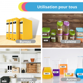 Imprimante d'étiquettes noire, Bluetooth P21, Étiqueteuse Portable avec 4 Rubans Adhésifs : 1 Blanc, 1 Bleu, 1 Rose et 1 Jaune