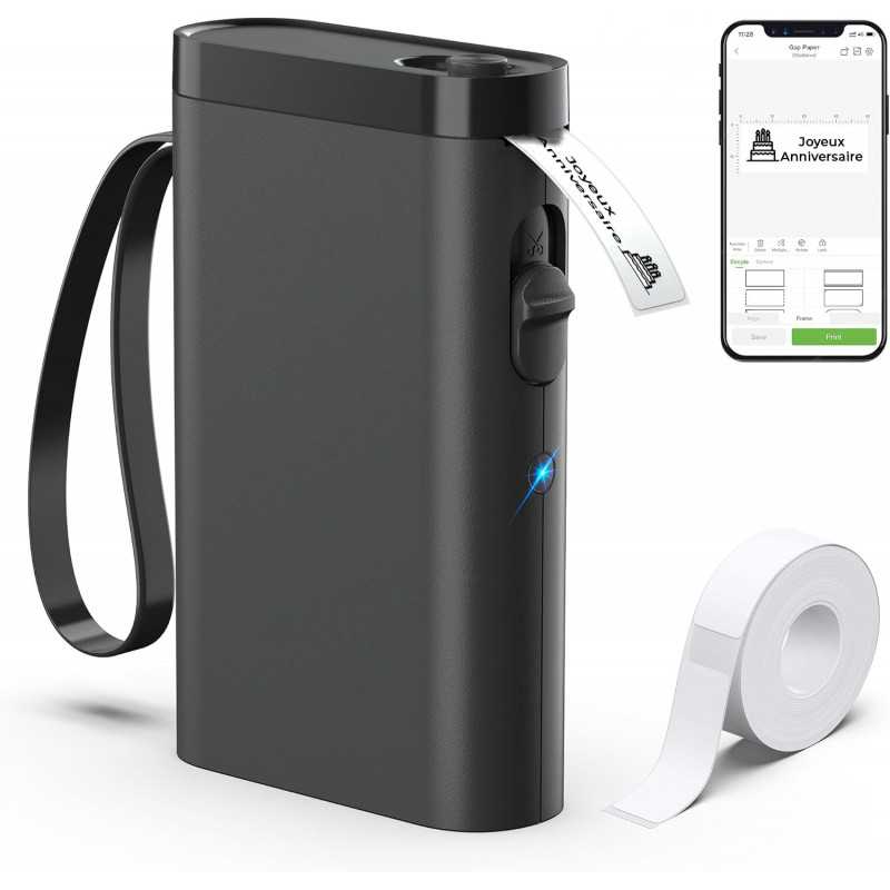 Imprimante d'étiquettes noire, Bluetooth P21, Étiqueteuse Portable avec Ruban Adhésif Blanc - iOS Android Imprimante d'étiquettes 1 imprimante + 1 ruban Imprimante d'étiquettes noire, Bluetooth P21, Étiqueteuse Portable avec Ruban Adhésif Blanc - iOS Android Imprimante d'étiquettes 1 imprimante + 1 ruban