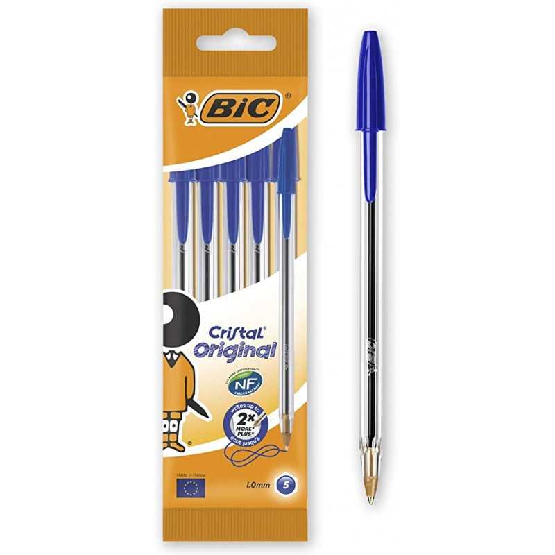 Bille Bic Cristal Blister Bleu: 1 Pack de 5 Stylo Bille Bic Cristal Blister Bleu: 1 Pack de 5 Stylo