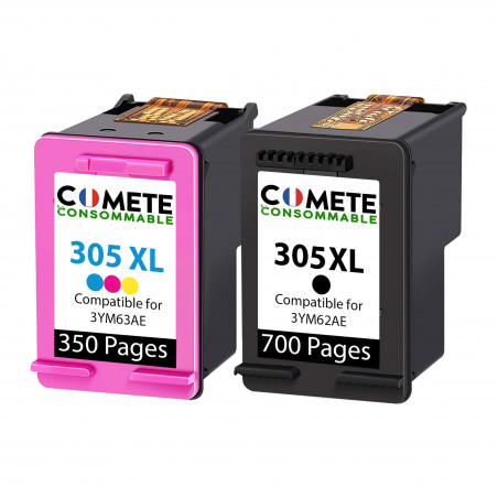 2 Cartouches compatibles HP 305XL - 1 Noir + 1 Couleurs, HP