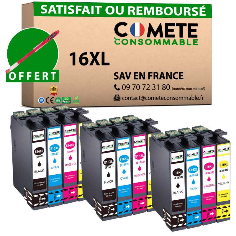 12 Cartouches 16XL compatibles Epson Workforce C13T16214010 - 3 Noir 12 Cartouches 16XL compatibles Epson Workforce C13T16214010 - 3 Noir