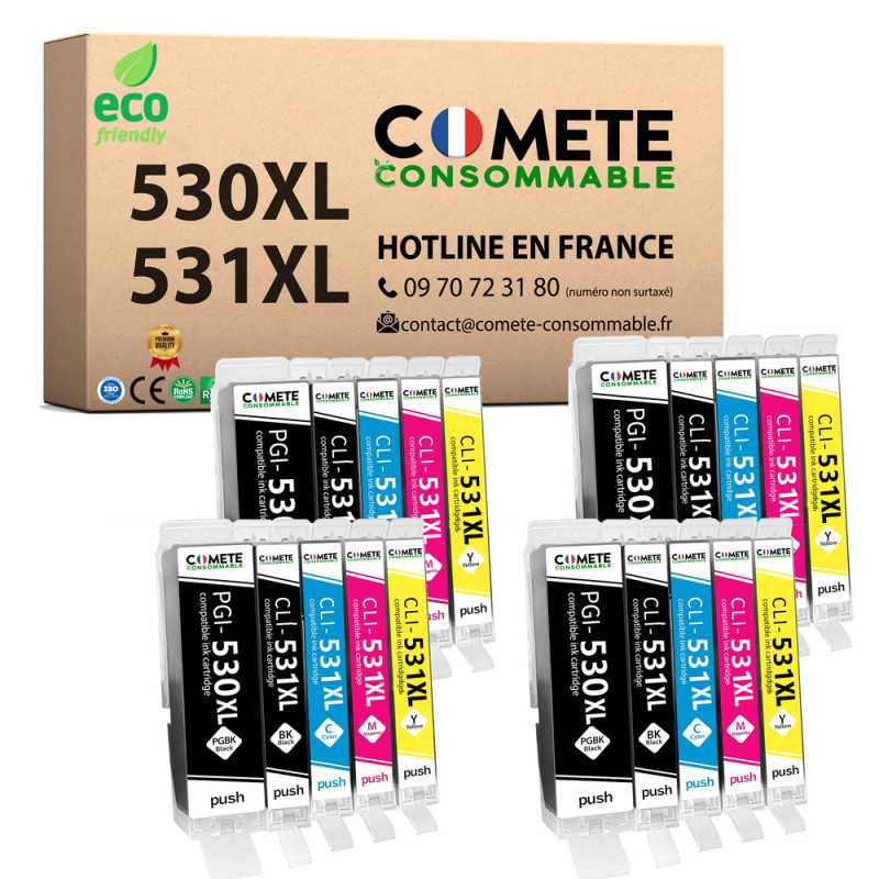 530XL 531XL- 20 Cartouches Compatibles CANON PGI-530 CLI-531 XL PGI 530 CLI 531 pour imprimantes Can 530XL 531XL- 20 Cartouches Compatibles CANON PGI-530 CLI-531 XL PGI 530 CLI 531 pour imprimantes Can