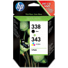 1 Cartouche originale HP 338/343 - 1 Noir + 1 Couleurs - Comète consommable
