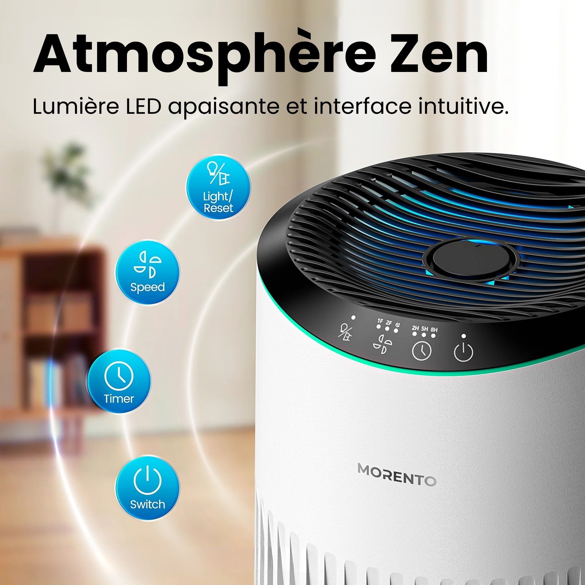 Schéma de purification à 360 degrés avec interface tactile intuitive pour une atmosphère zen